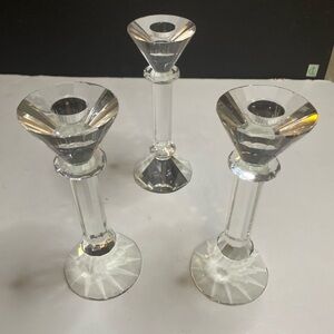 Set of 3 Galway Living, Clear Irish CRYSTAL Glass Candlesticks Candle Holders 7”